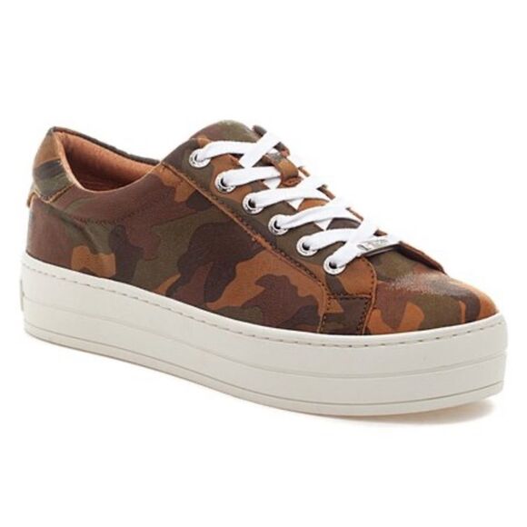 J/Slides Tan Camo Hippie Leather Platform Sneaker - Picture 1 of 5